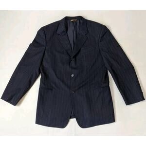 Donna Karan Signature Black Pinstriped Wool Sports Coat Jacket REG 44 Blazer